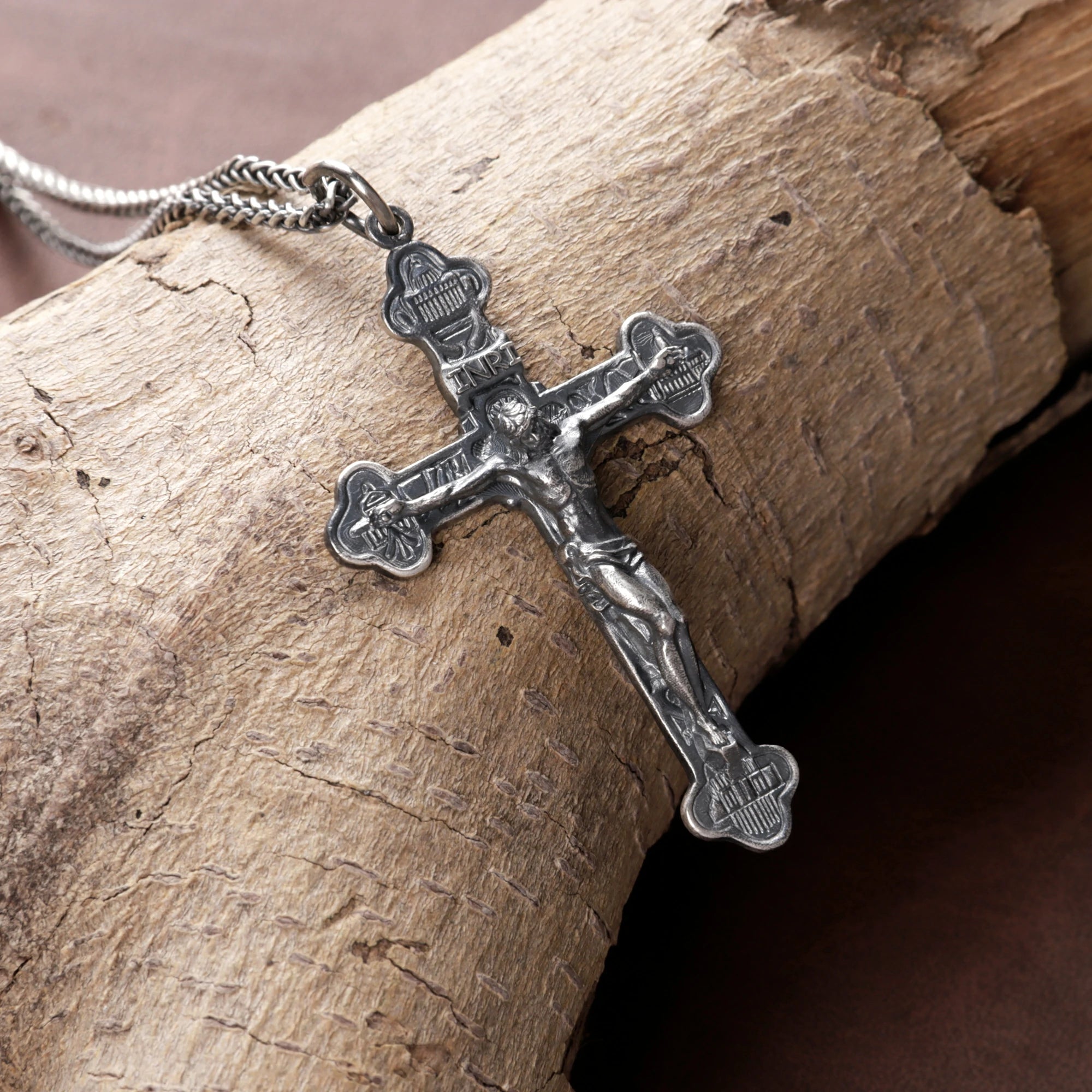 Engraved 925 Silver Crucifix Necklace, Faith & Strength Christian Gift for Men