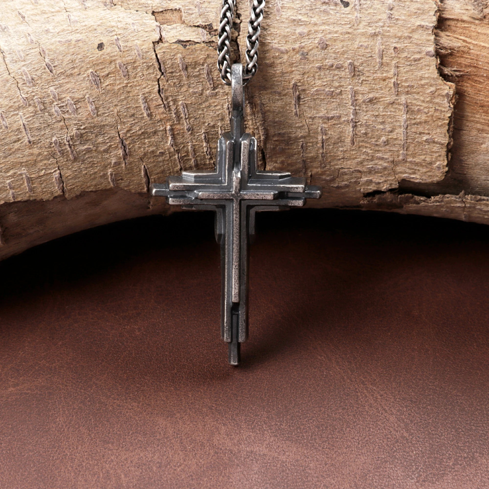Engraved 925 Sterling Silver Layered Cross Necklace for Sacred Faith & Protection