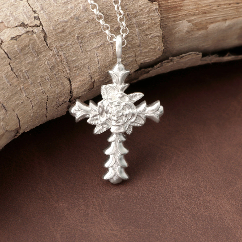 Custom 925 Sterling Silver Rose Cross Pendant Embodying Christs Pure Sacred Grace