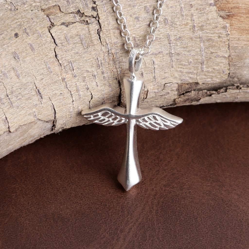 Custom 925 Sterling Silver Angel Wings Cross Pendant Bringing Holy Protection And Grace