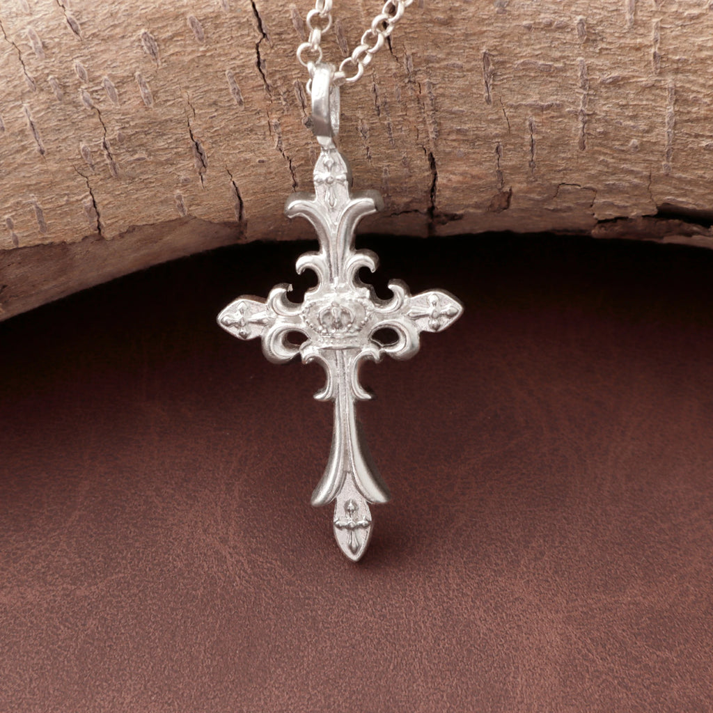 Custom 925 Sterling Silver Royal Crown Cross Pendant Exalting Christs Eternal Kingdom