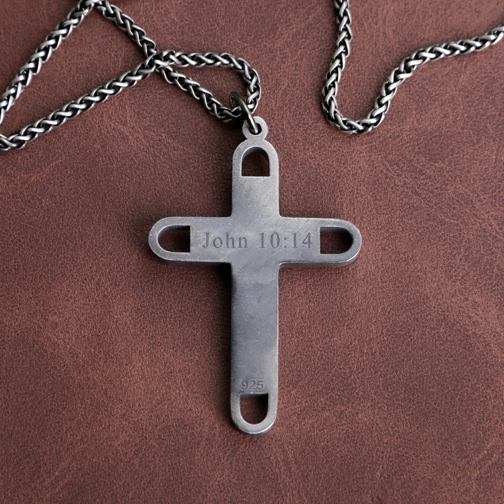 Engraved 925 Sterling Silver Layered Cross Pendant for Unshakable Faith & Sacred Protection