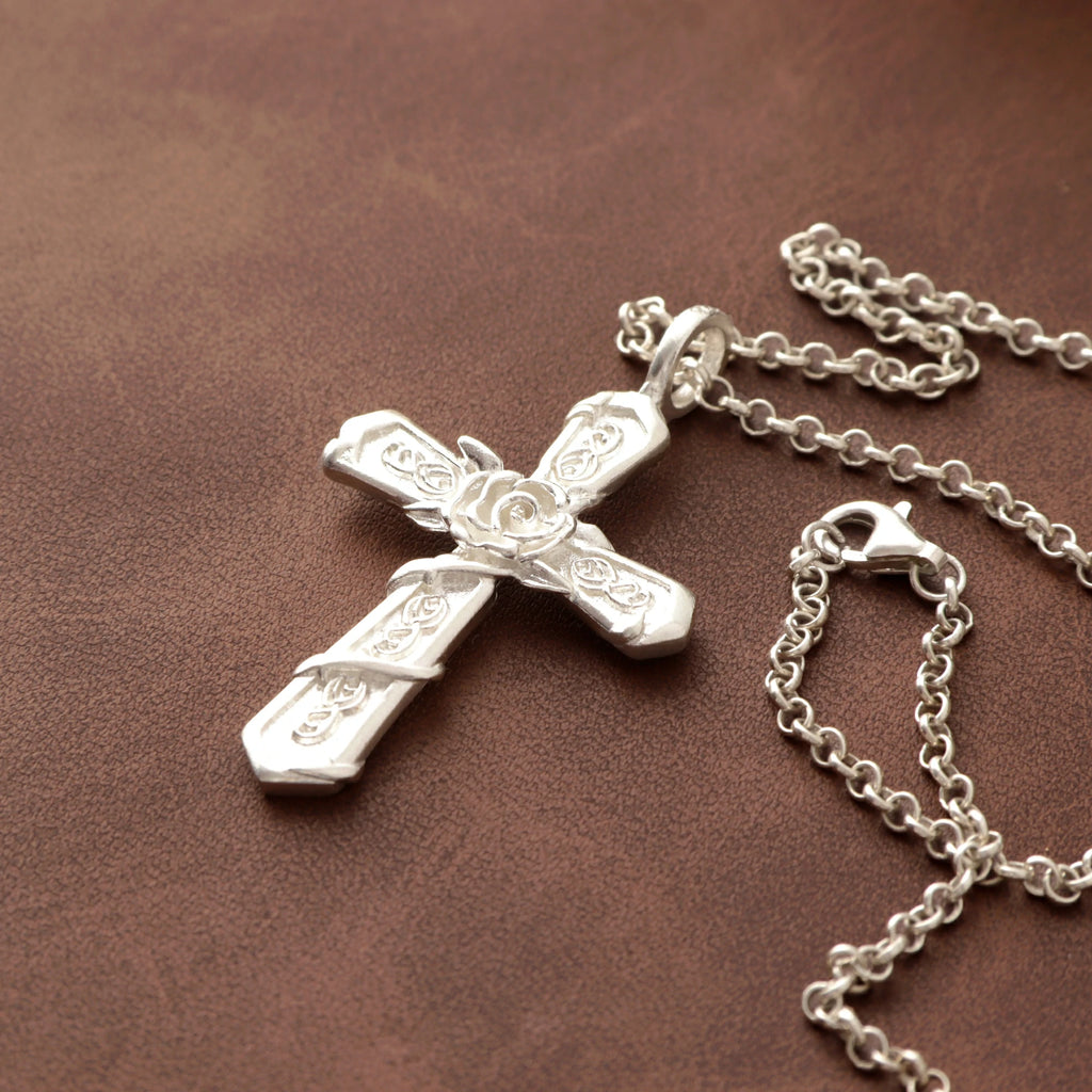 Personalized 925 Sterling Silver Rose Cross Pendant for His Eternal Love and Devotion