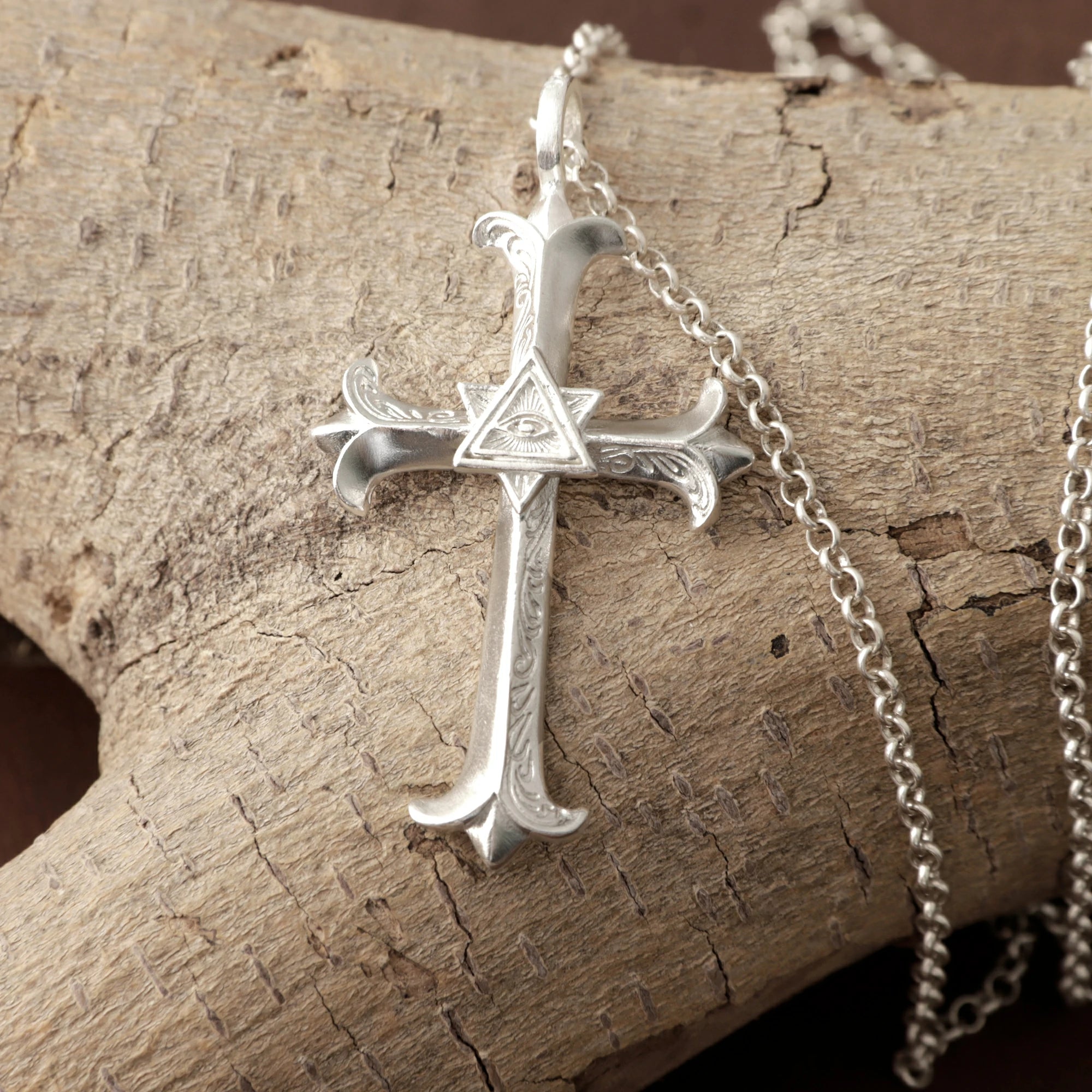 Custom 925 Sterling Silver Eye of Providence Cross Pendant for Divine Watchful Grace