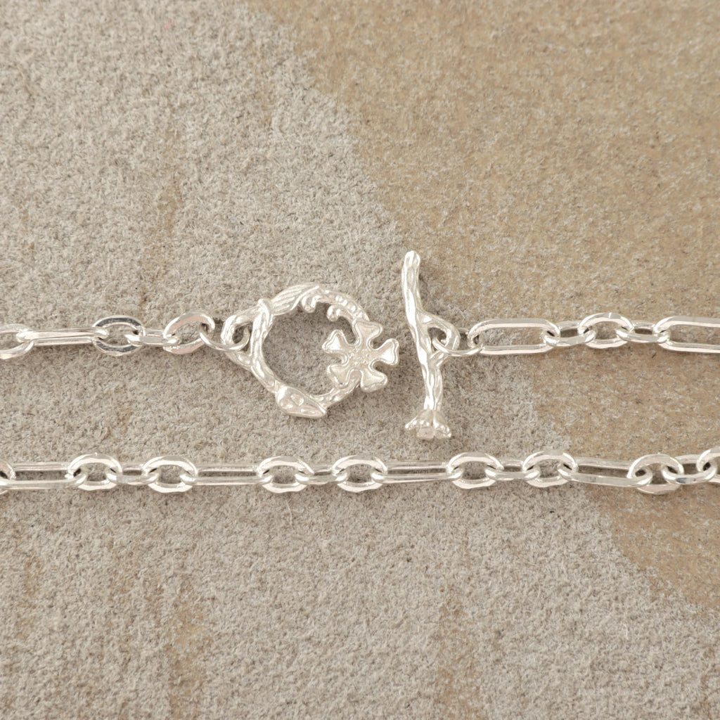 925 Sterling Silver Floral Branch Toggle Clasp Durable Link Chain Bracelet