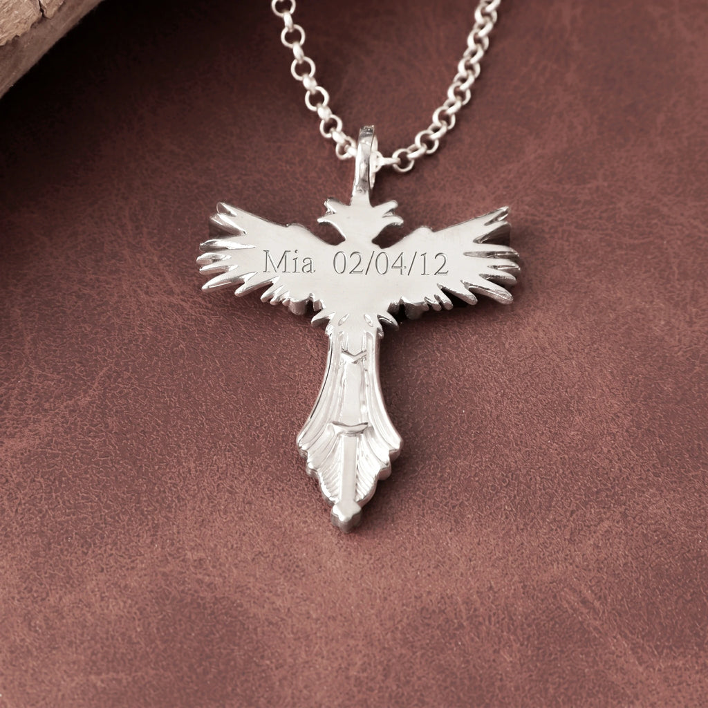 Custom 925 Sterling Silver Angel Wing Cross Pendant for Divine Heavenly Protection