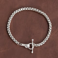 925 Sterling Silver Round Box Chain Bracelet With Sculpted Hand Toggle Clasp