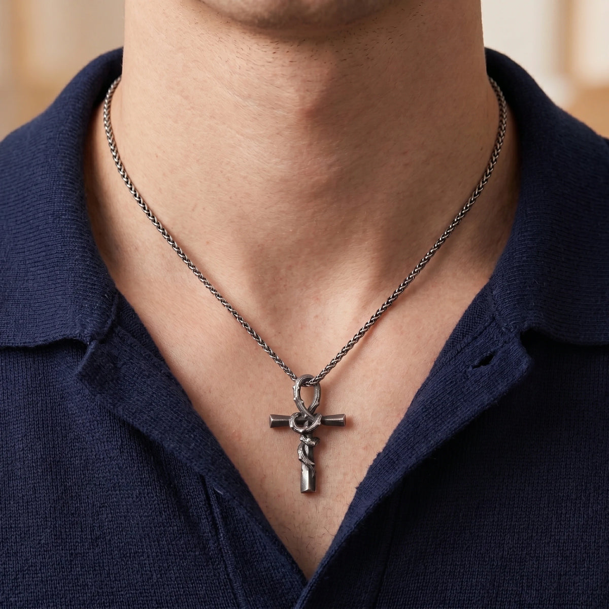 925 Sterling Silver Crown Of Thorns Cross Pendant Anchored In His Eternal Salvation