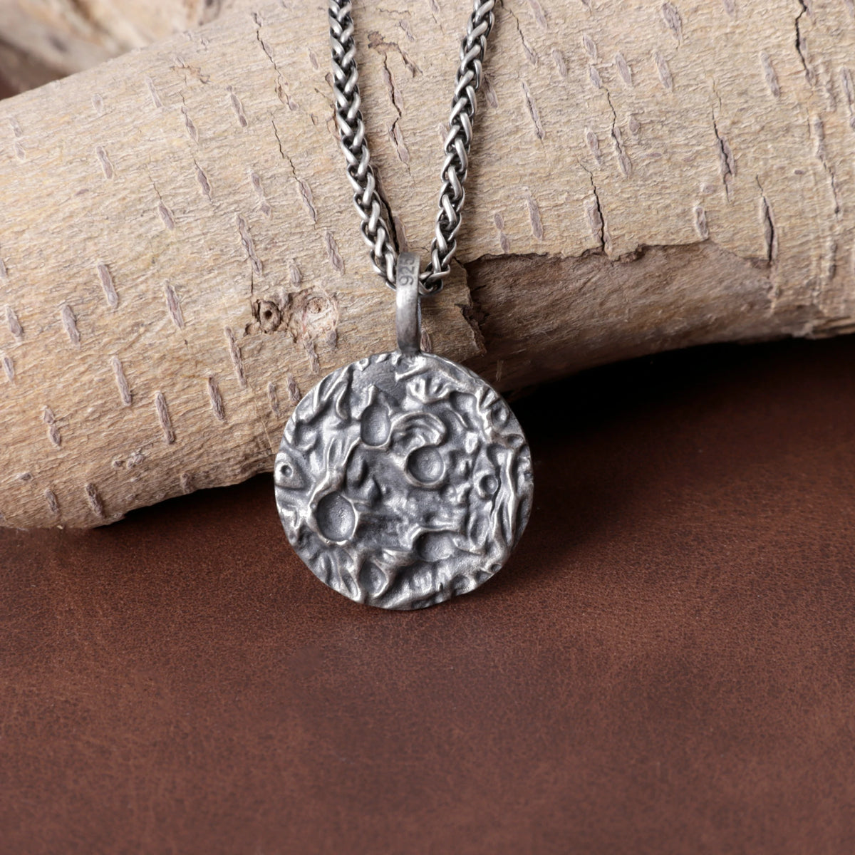 925 Sterling Silver Engravable Lunar Surface Moon Pendant With Cosmic Textured Edge