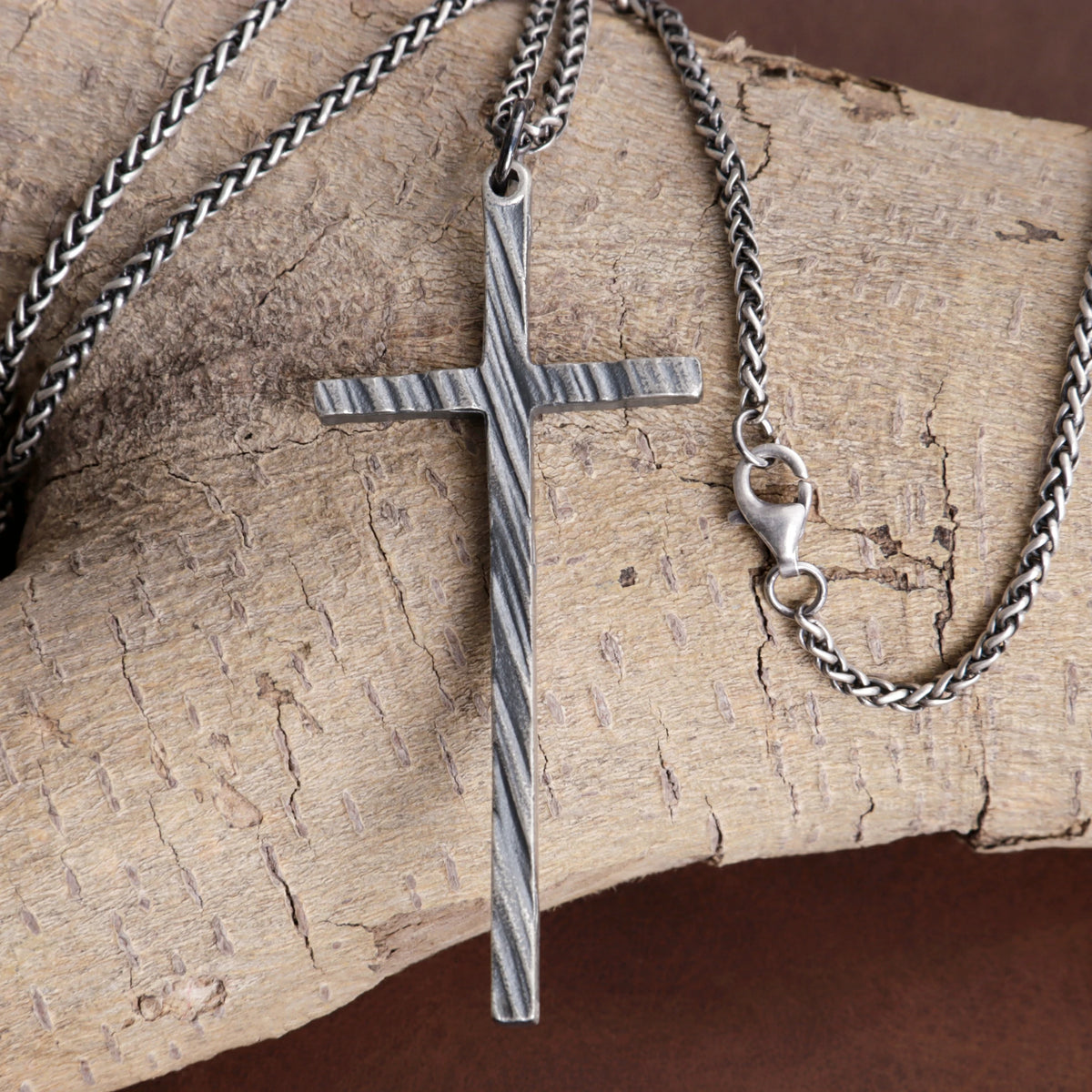 925 Sterling Silver Spiral Grooved Cross Pendant Anchored In Sacred Redemption