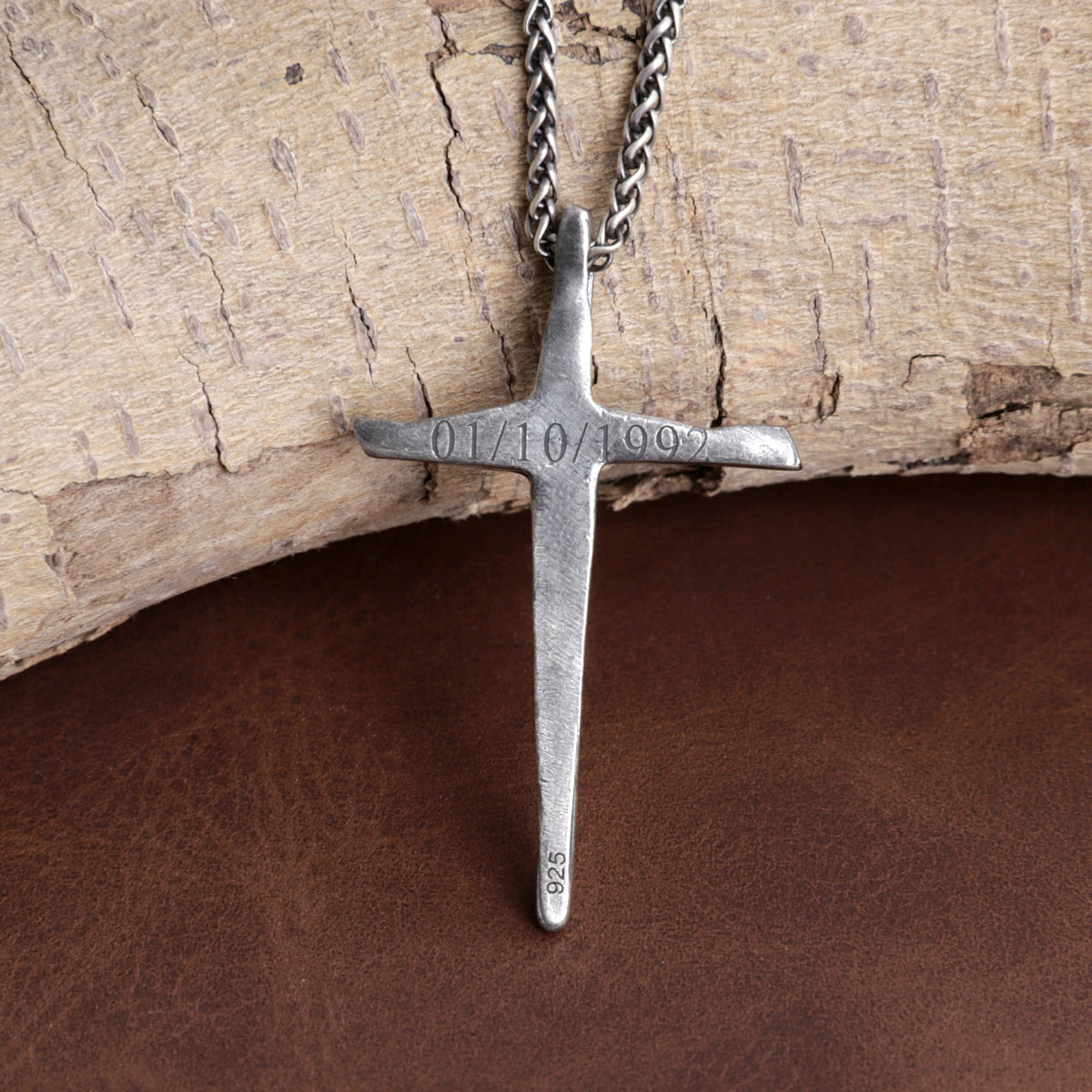 925 Sterling Silver Engravable Beveled Cross Pendant Blessed In Heavenly Salvation