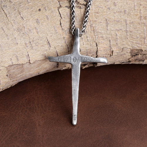 925 Sterling Silver Engravable Beveled Cross Pendant Blessed In Heavenly Salvation