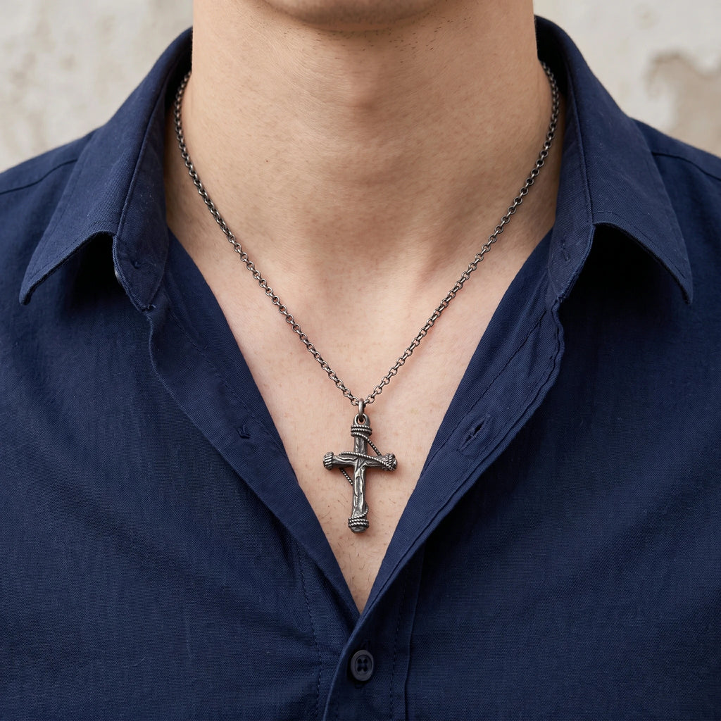 925 Sterling Silver Sacred Rope Cross Pendant Binding Your Soul To Eternal Divine Love