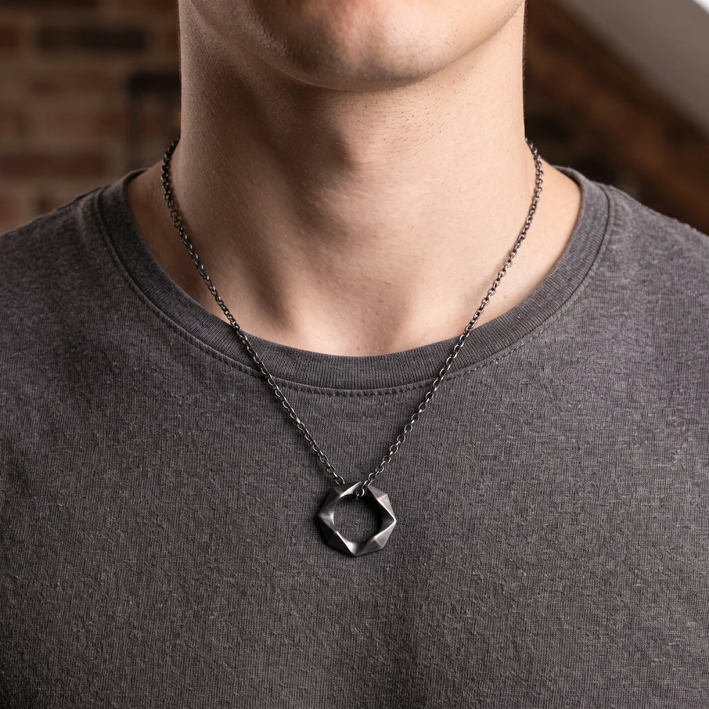 925 Sterling Silver Geometric Faceted Hexagon Pendant Exuding Modern Minimalist Edge
