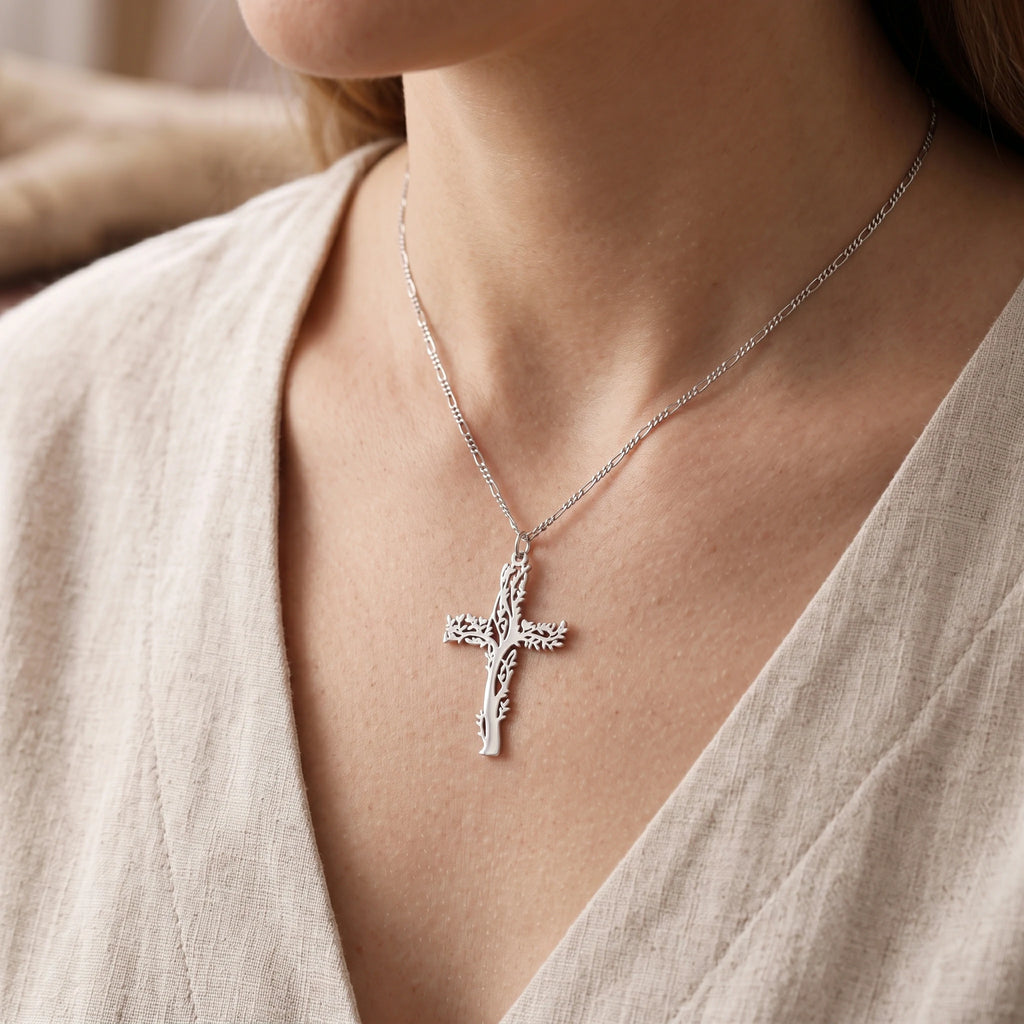 925 Sterling Silver Tree of Life Cross Pendant Offering Renewal and Eternal Life