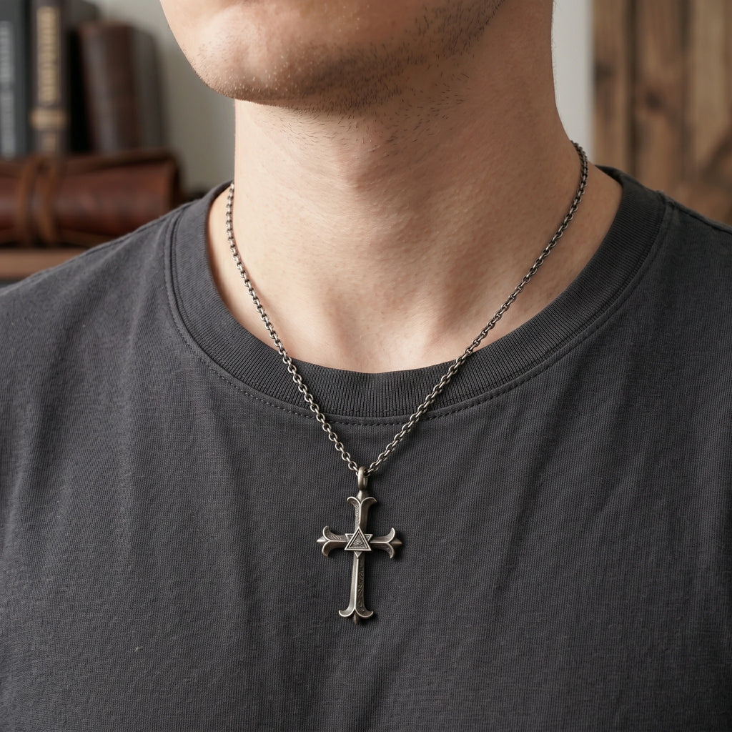 Custom 925 Sterling Silver Eye of Providence Cross Pendant for Divine Watchful Grace