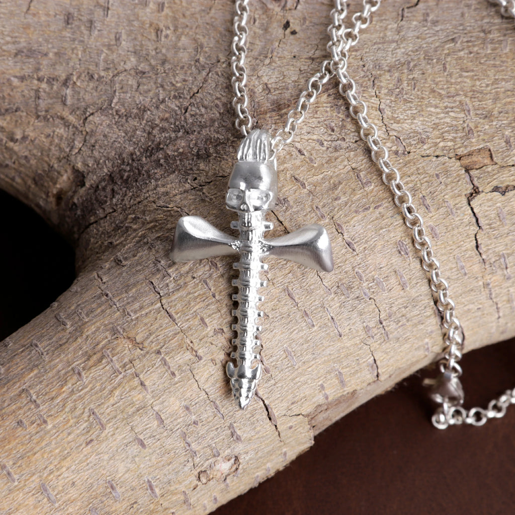 925 Sterling Silver Skull Spine Cross Pendant Symbolizing Victory Over Death And Faith