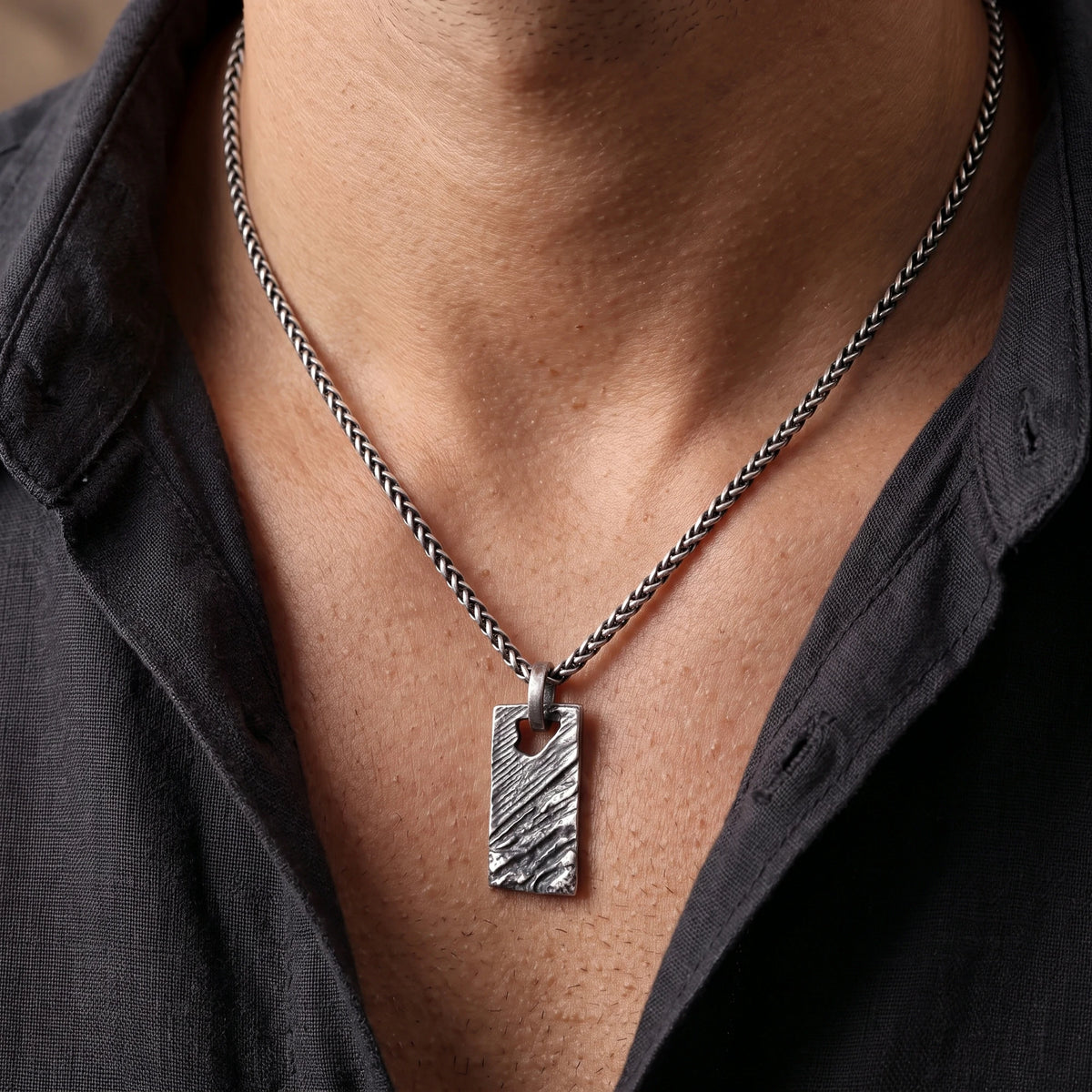 925 Sterling Silver Weathered Rock Tag Pendant Delivering Rugged Organic Texture