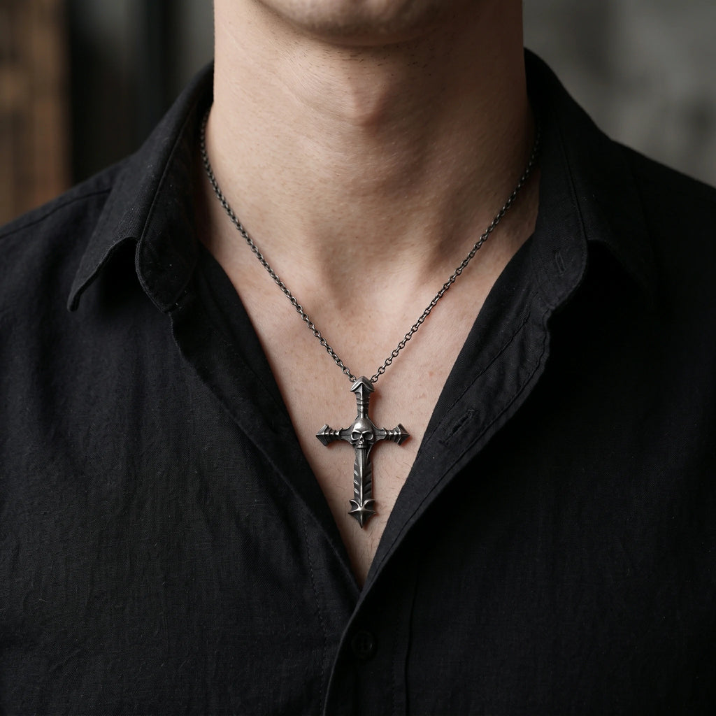 925 Sterling Silver Engravable Skull Cross Pendant Guarding Your Faith In Divine Light