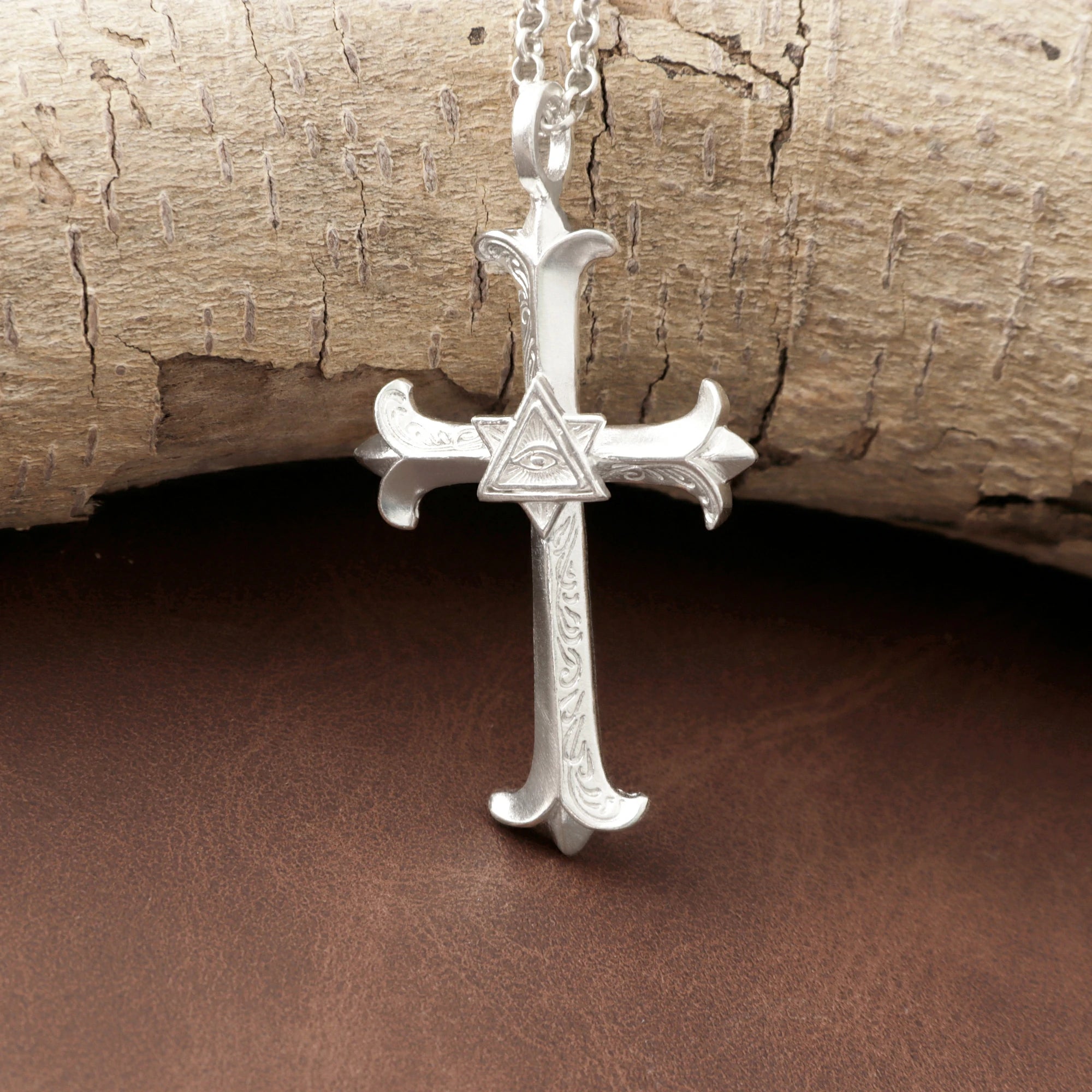 Custom 925 Sterling Silver Eye of Providence Cross Pendant for Divine Watchful Grace