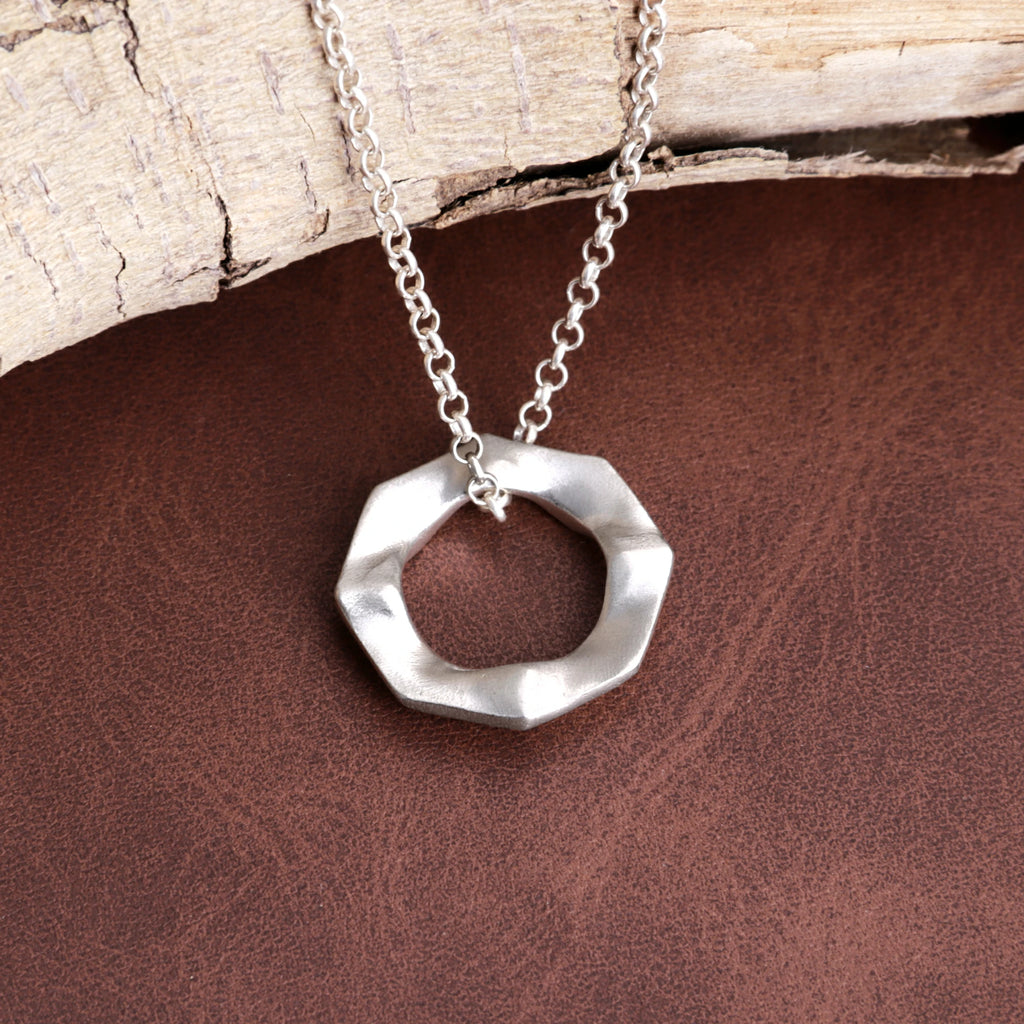 925 Sterling Silver Geometric Faceted Hexagon Pendant Exuding Modern Minimalist Edge
