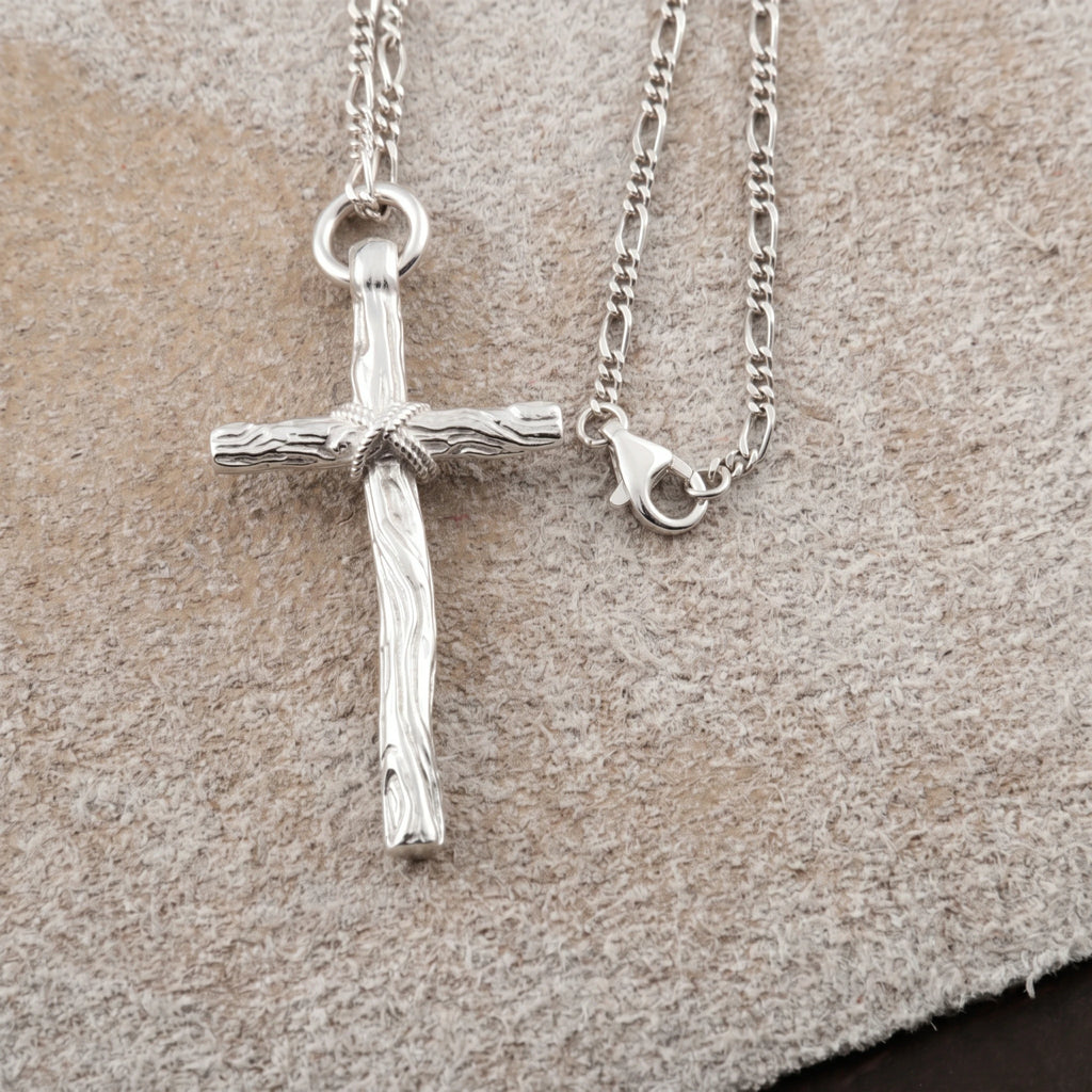 Living Branch Sacred Wood Cross, Textured 925 Sterling Silver Faith Necklace