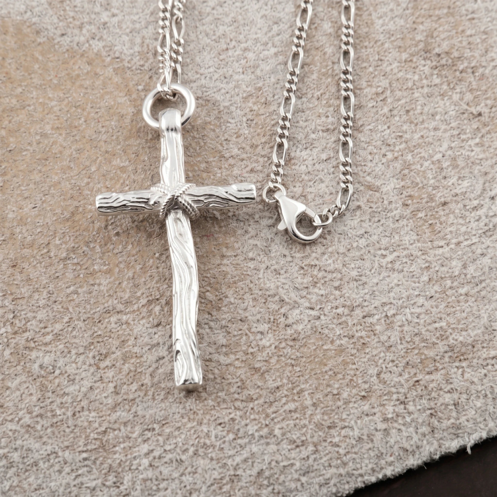 Living Branch Sacred Wood Cross, Textured 925 Sterling Silver Faith Necklace