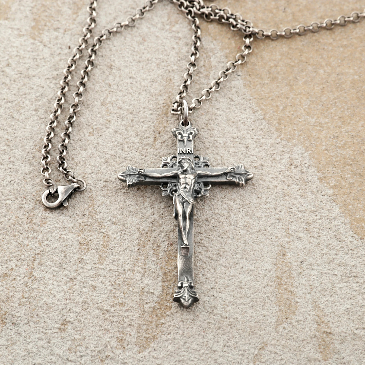Sacred Double-Sided Crucifix Pendant, Solid 925 Sterling Silver Holy Mary Faith Cross