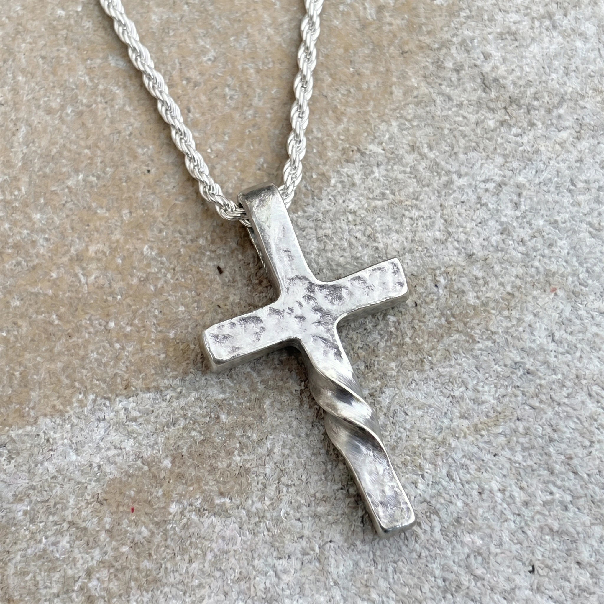 Unwavering Spirit Twisted Cross Pendant, 925 Sterling Silver Faith Amulet