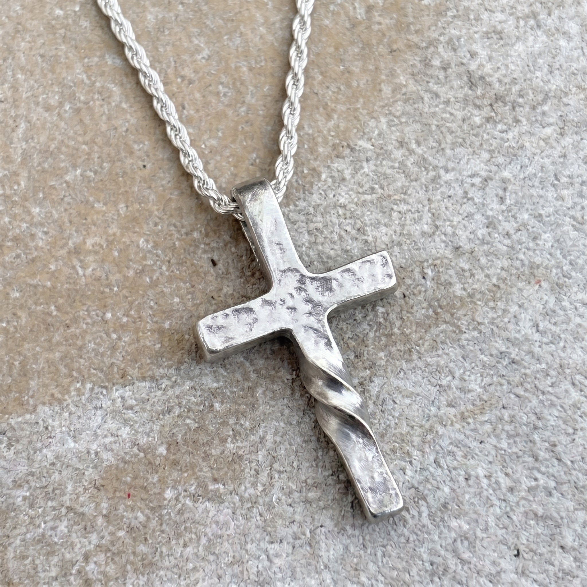 Unwavering Spirit Twisted Cross Pendant, 925 Sterling Silver Faith Amulet