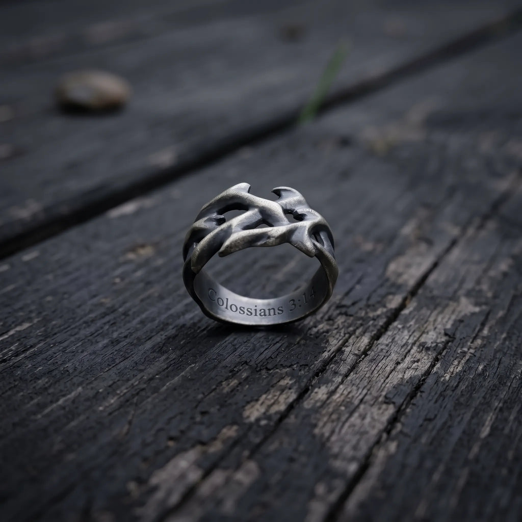 Custom Crown of Thorns Solid 925 Sterling Silver Ring, Engraved Gothic Thorn Band, Faith Gift