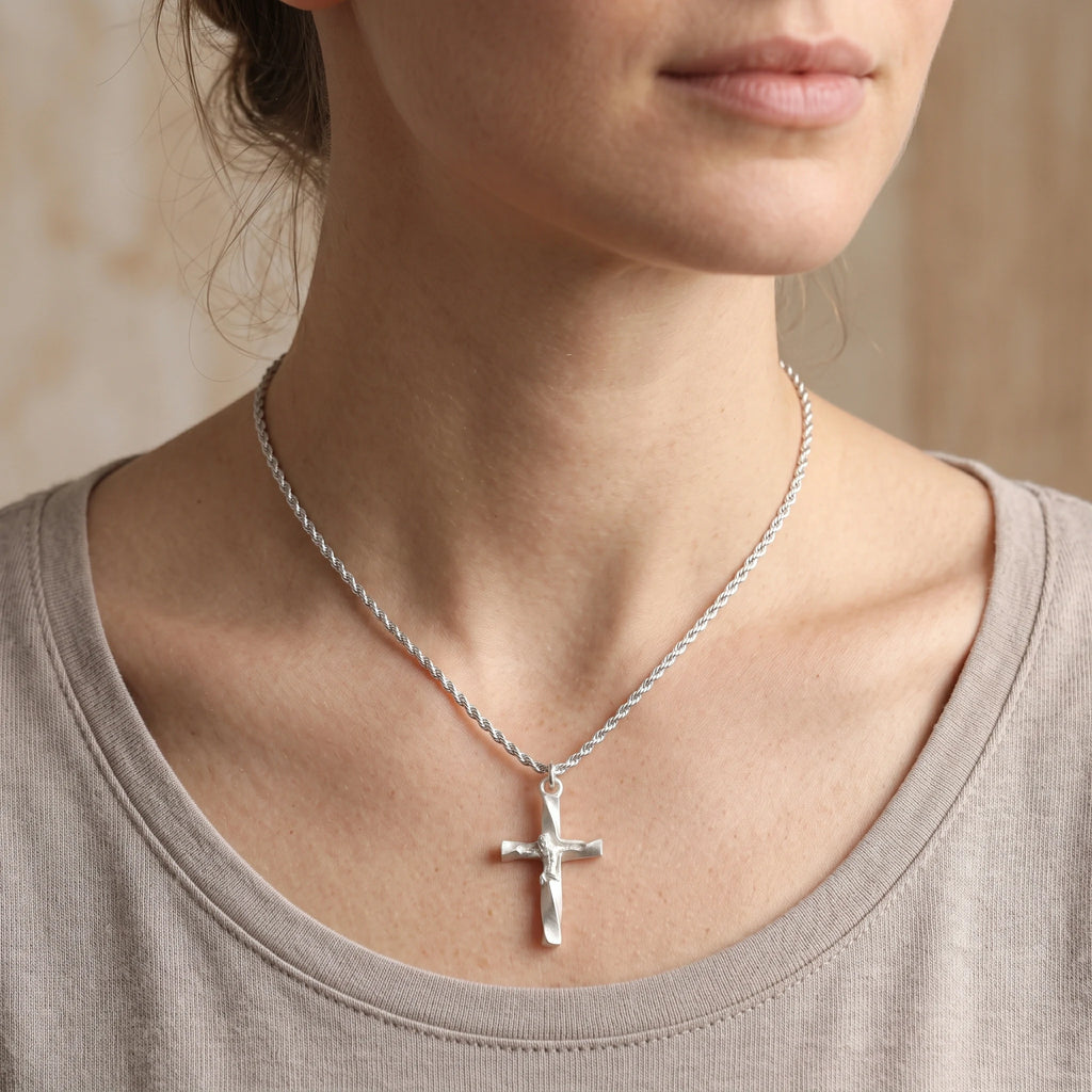 925 Sterling Silver Twisted Crucifix Pendant for Sacred Blessing & Divine Faith