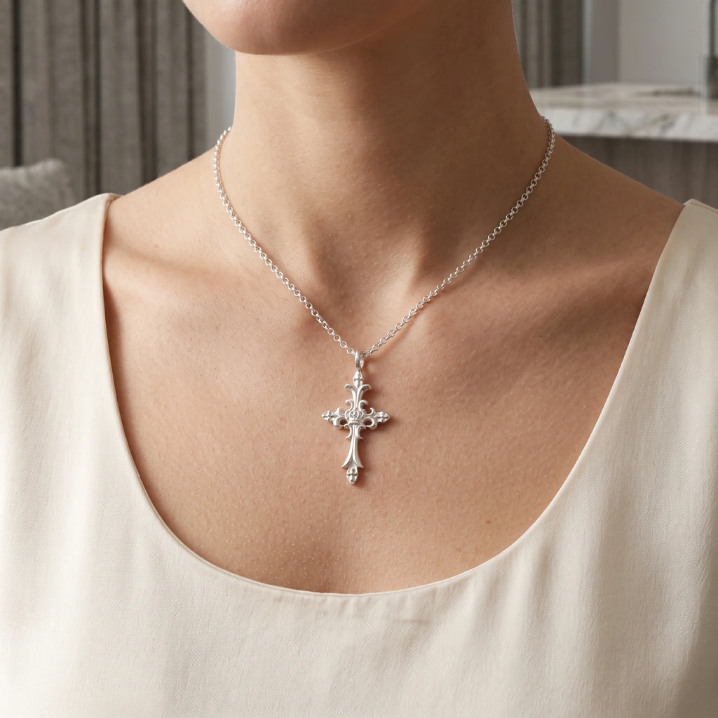 Custom 925 Sterling Silver Royal Crown Cross Pendant Exalting Christs Eternal Kingdom