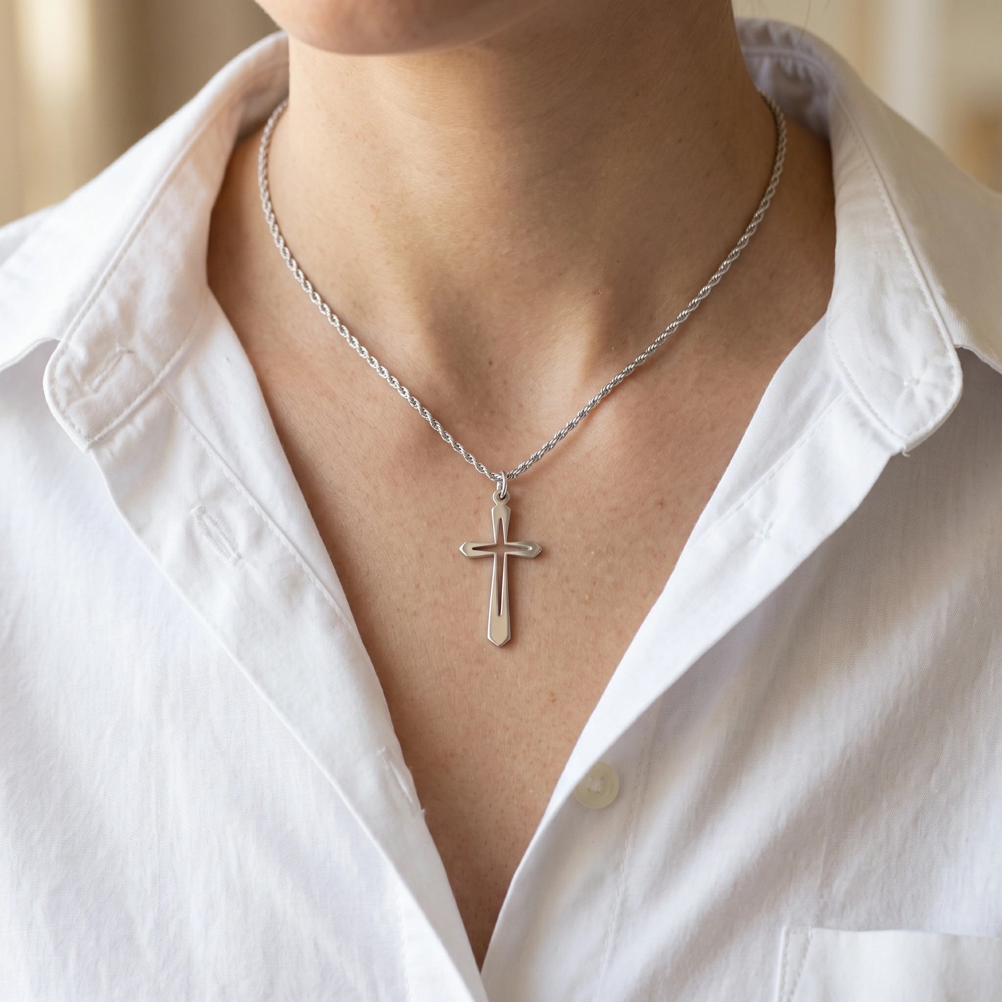 925 Sterling Silver Hollow Cross Pendant Embodying His Eternal Grace and Holy Light