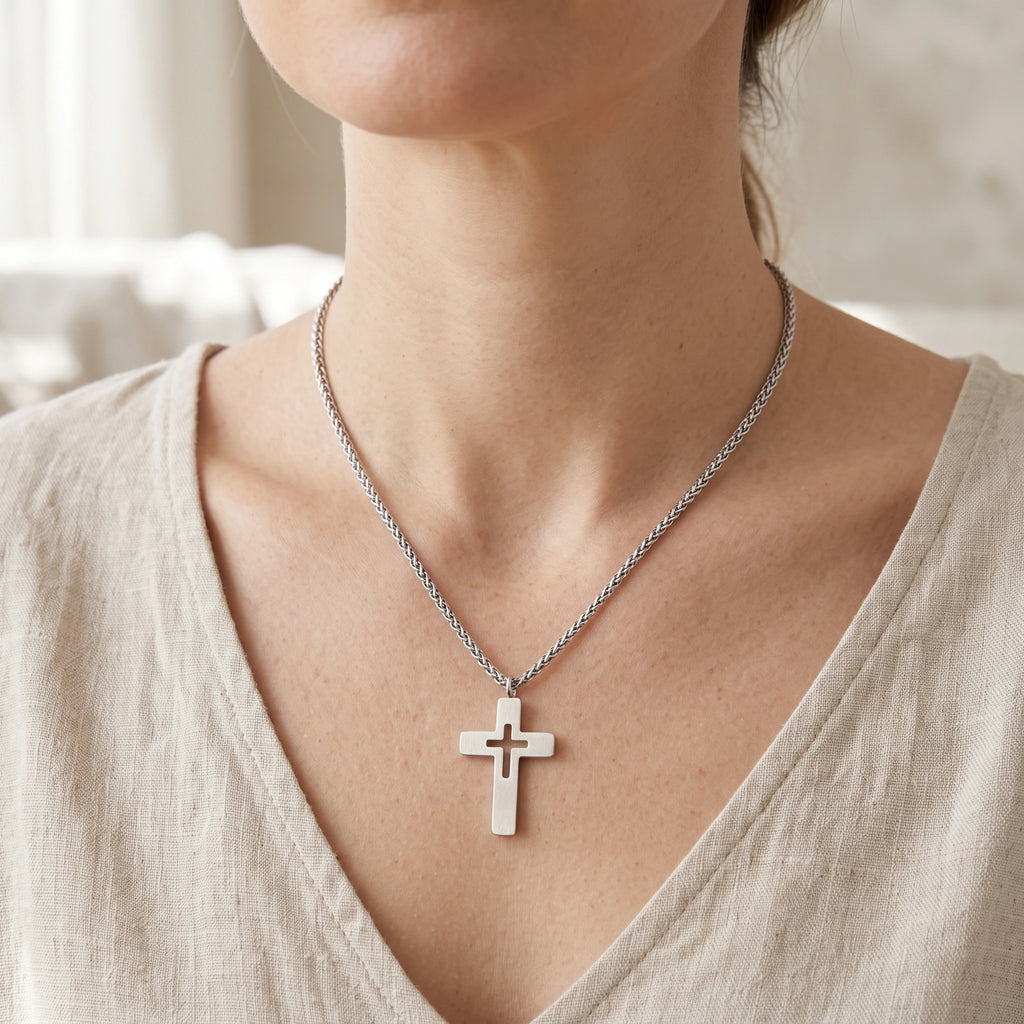 925 Sterling Silver Cutout Cross Pendant for Sacred Faith Within & Divine Protection