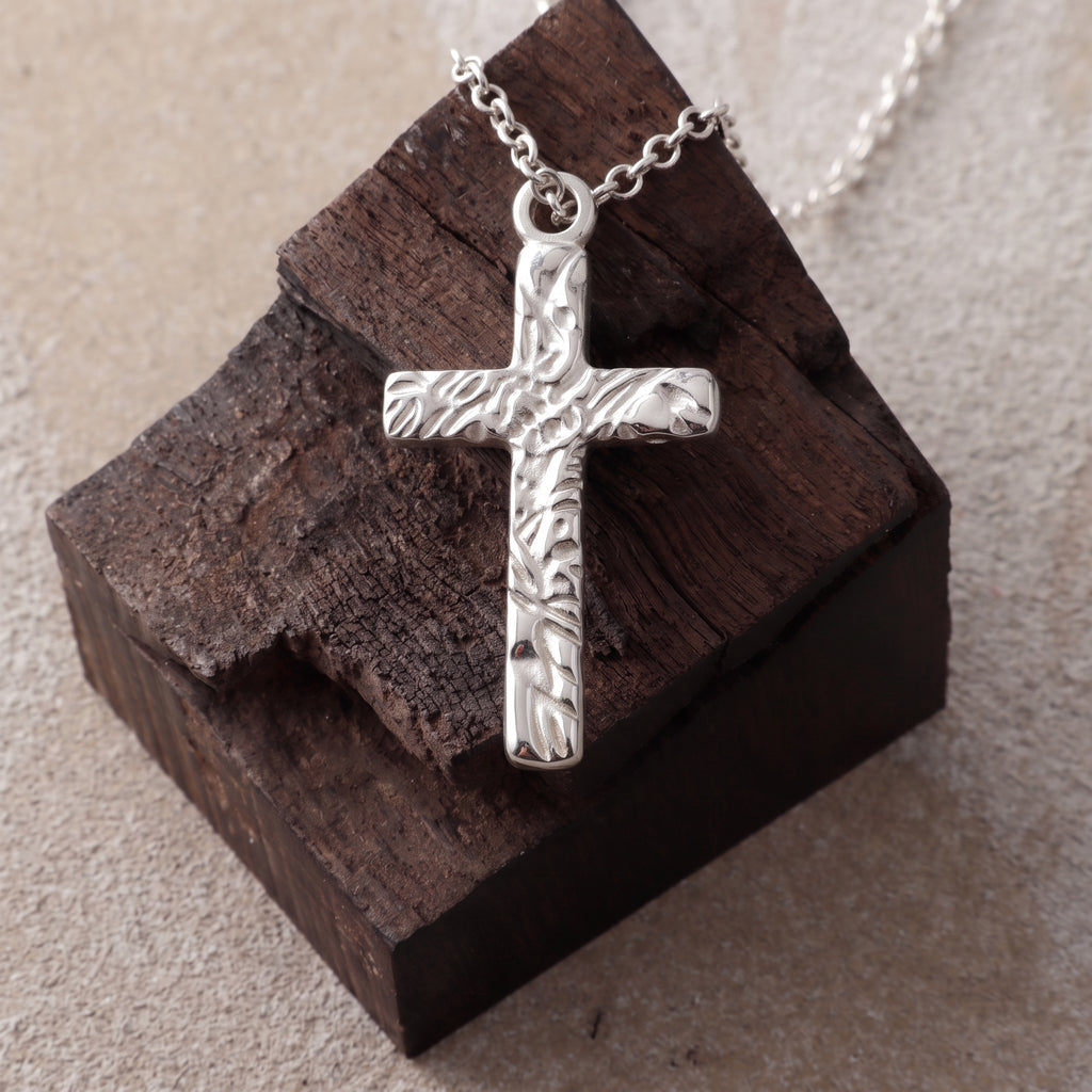 925 Sterling Silver Thorn Cross Necklace, Divine Protection Faith Pendant