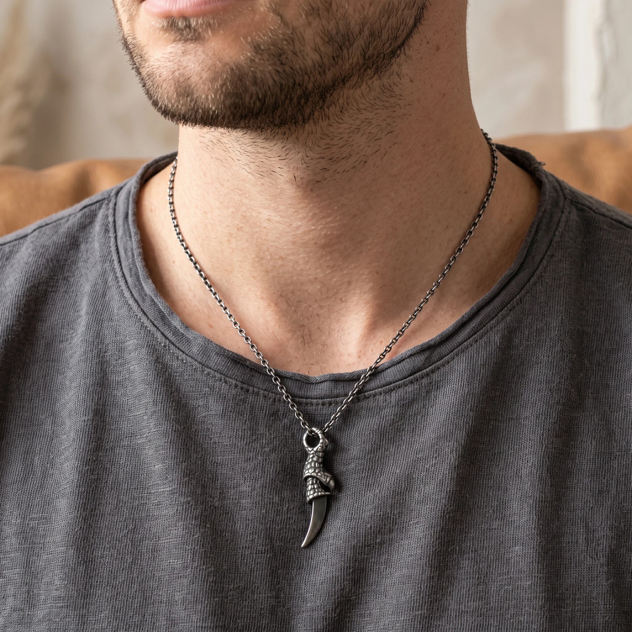 925 Sterling Silver Dragon Claw Pendant Necklace for Men, Durable Gothic Jewelry Gift