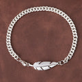 925 Sterling Silver Feather Curb Chain Bracelet With Custom Engravable Clasp Back