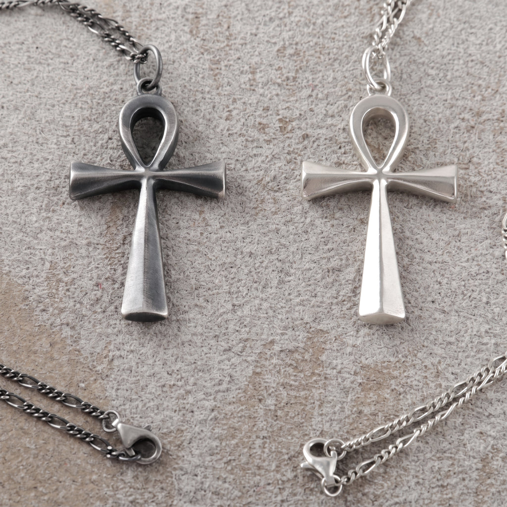 925 Sterling Silver Beveled Ankh Holy Cross Durable Faith Pendant Necklace
