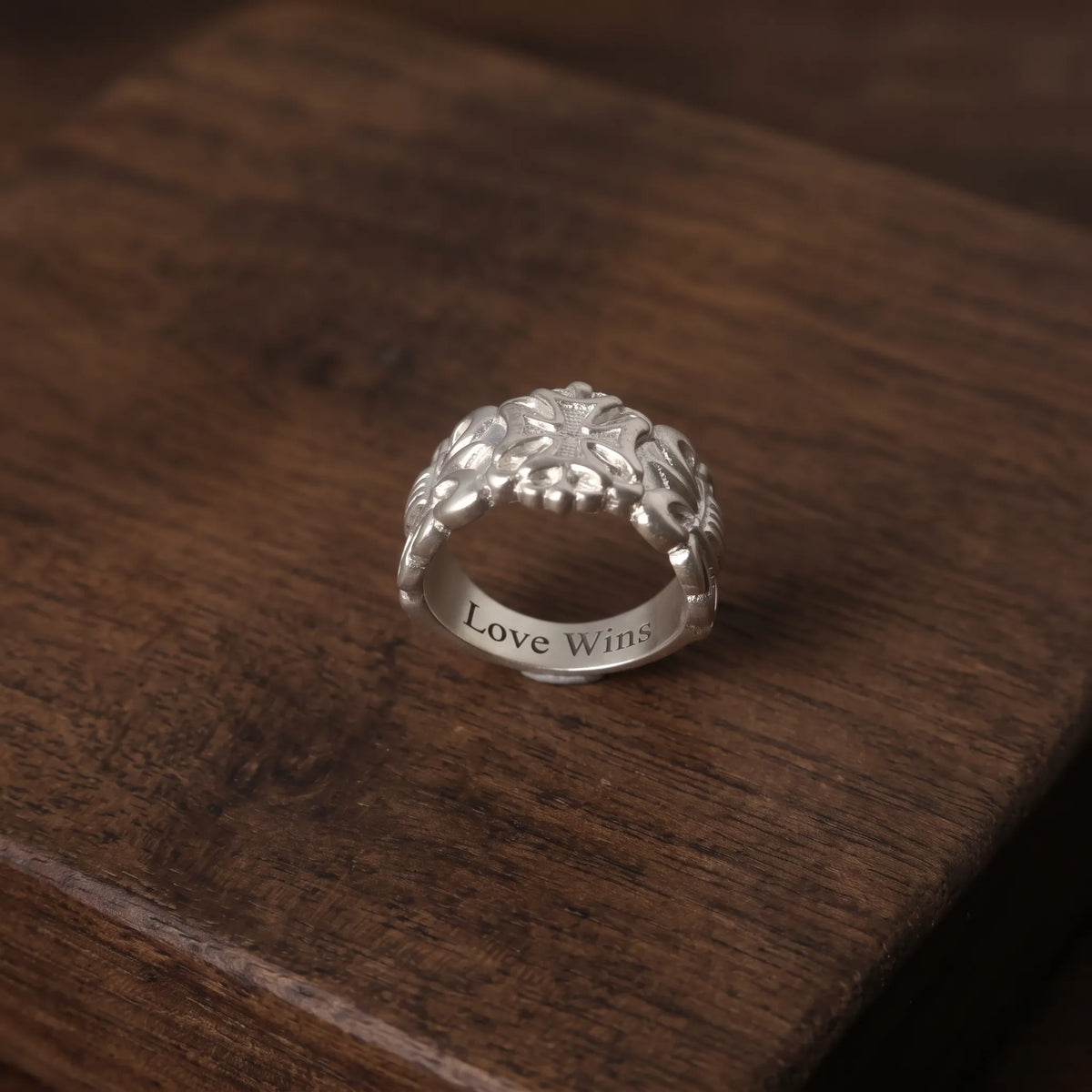 925 Sterling Silver Fleur de Lis Gothic Band, Personalized Biker Promise Ring, Religious Gift for Him