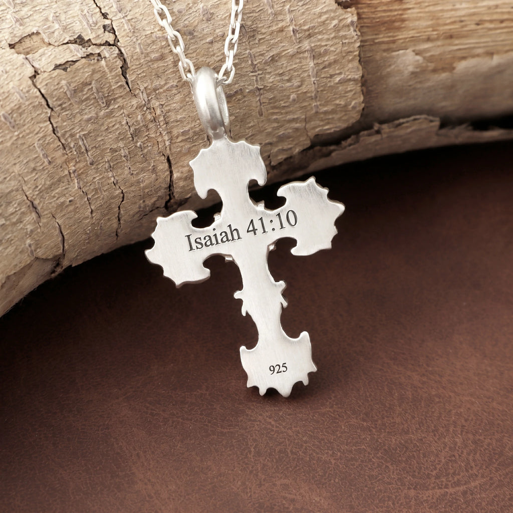 Custom 925 Sterling Silver Baroque Floral Cross Pendant for Sacred Grace & Eternal Faith