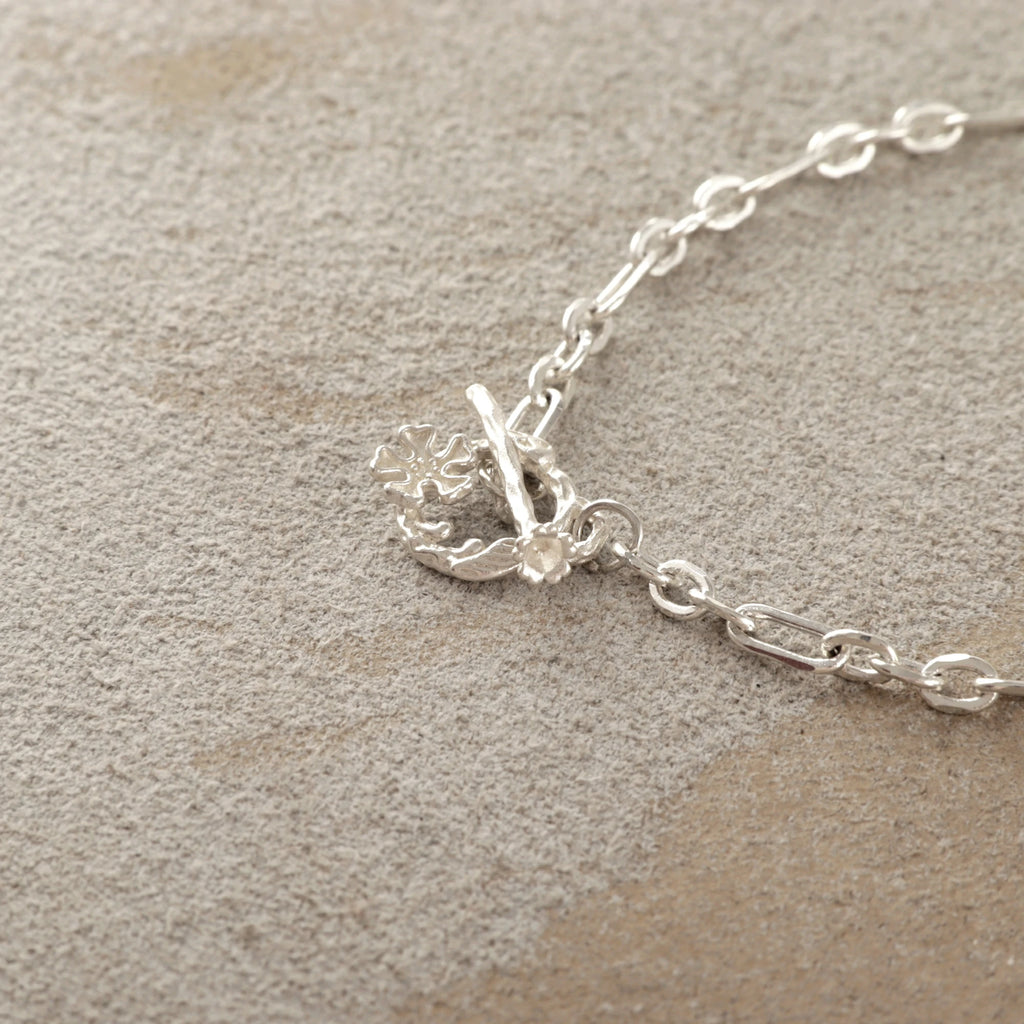 925 Sterling Silver Floral Branch Toggle Clasp Durable Link Chain Bracelet