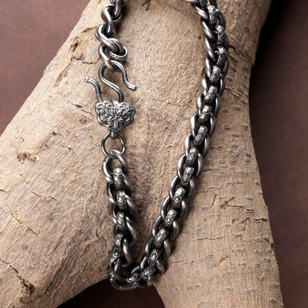 Vintage 925 Sterling Silver Floral Clasp Chain Bracelet for Women