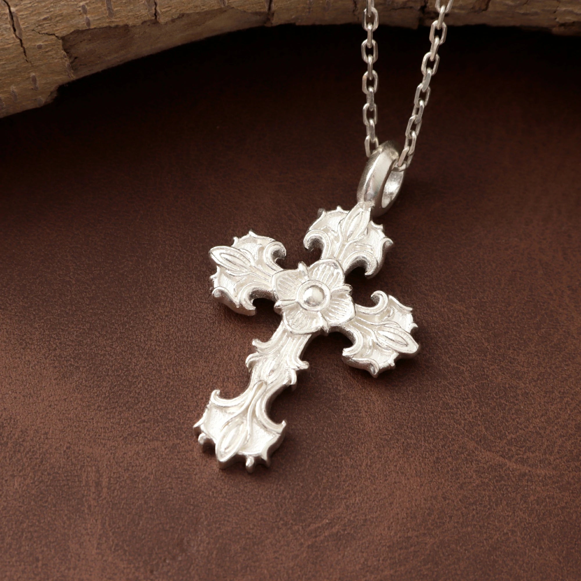 Custom 925 Sterling Silver Baroque Floral Cross Pendant for Sacred Grace & Eternal Faith