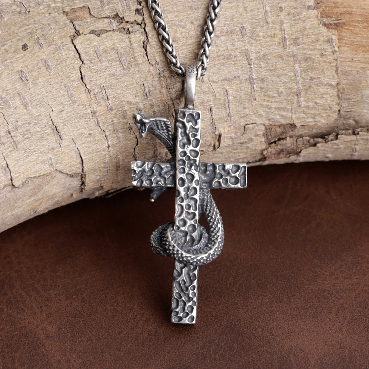925 Sterling Silver Serpent Cross Pendant Conquering Evil With Divine Healing Faith