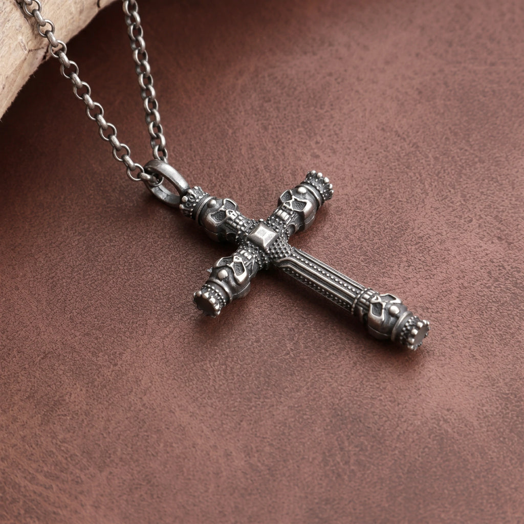925 Sterling Silver Four Skull Cross Pendant Proclaiming Christ Victory Over Death