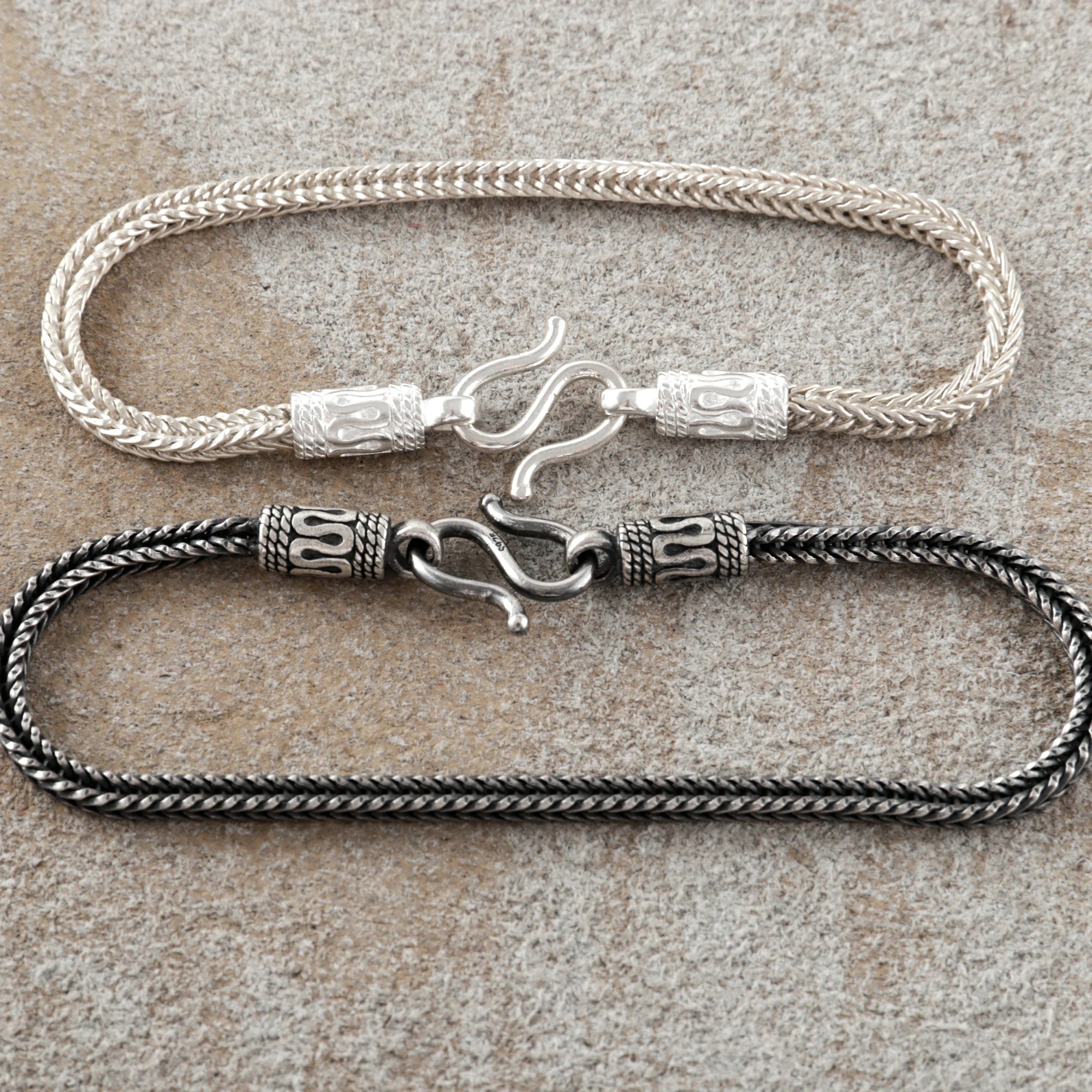 925 Sterling Silver Square Foxtail Chain Durable Vintage Statement Bracelet