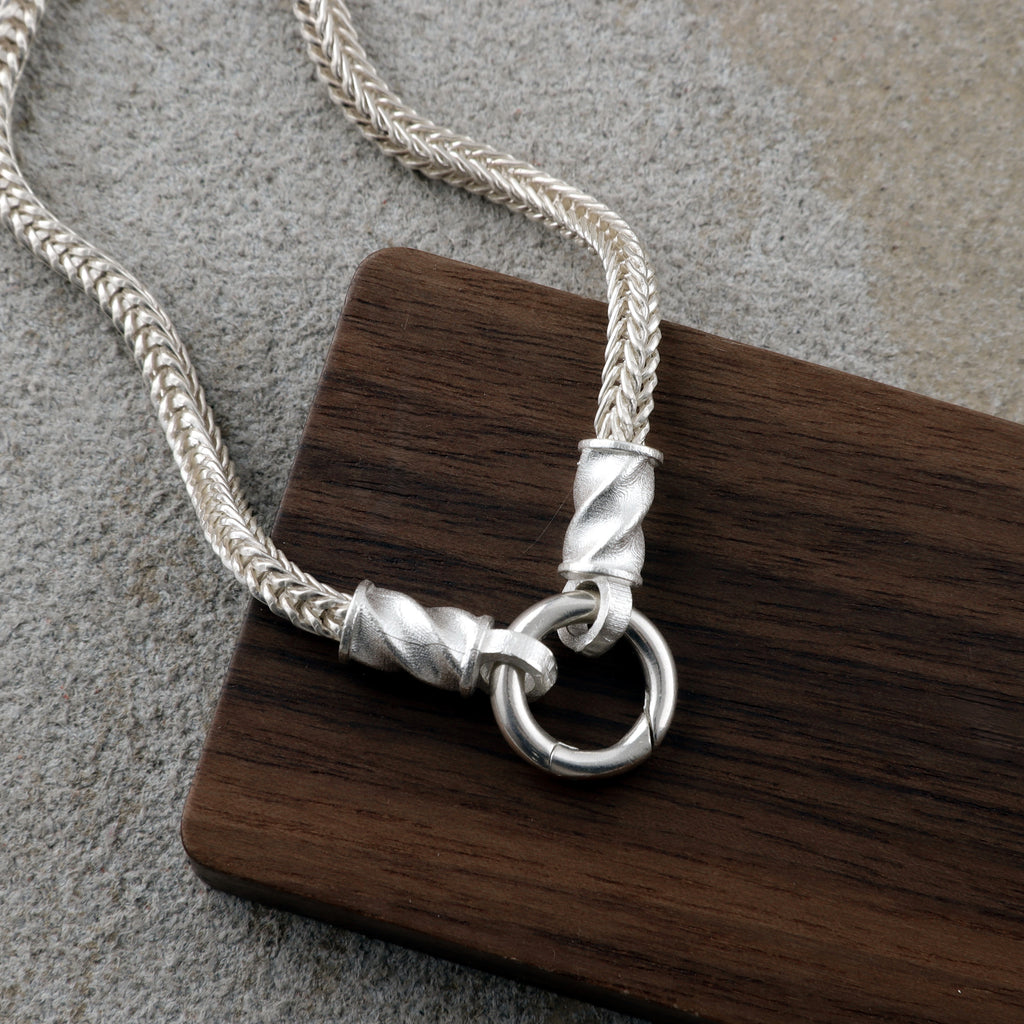 Men's Sterling Silver Foxtail Chain Necklace with Mobius Clasp