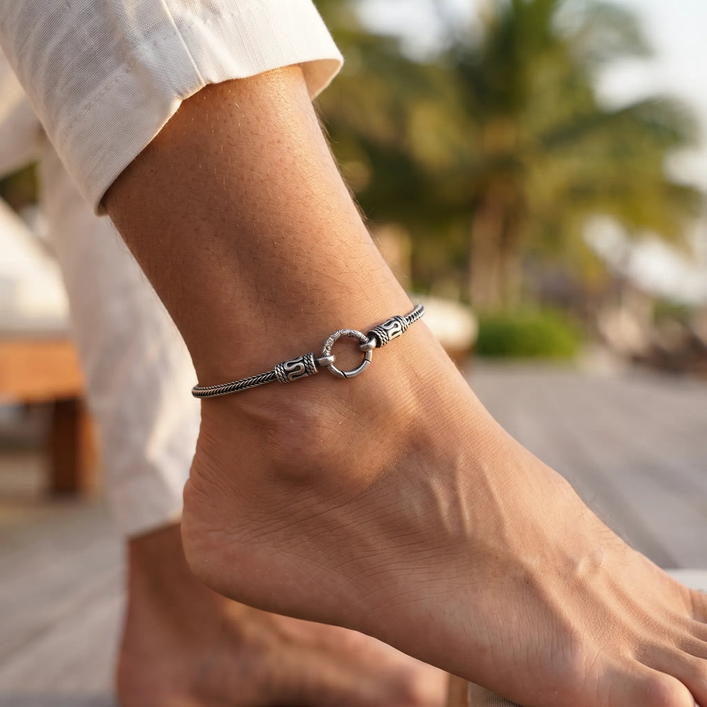 925 Sterling Silver Foxtail Chain Anklet for Men & Women