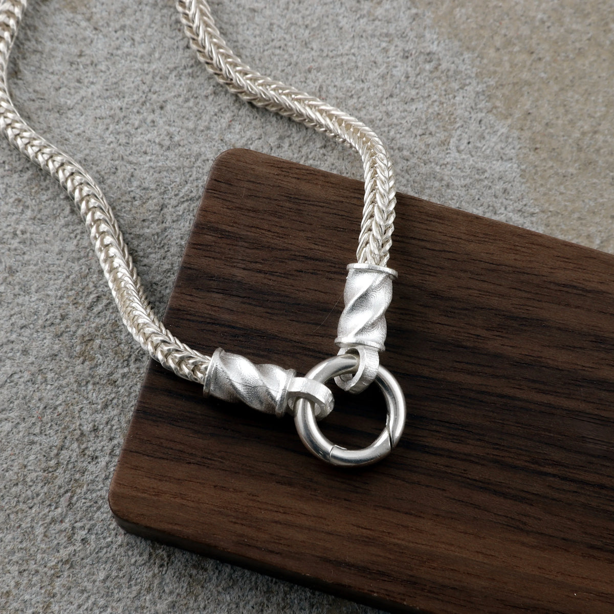 Men's 925 Sterling Silver Foxtail Chain Necklace with Mobius Clasp